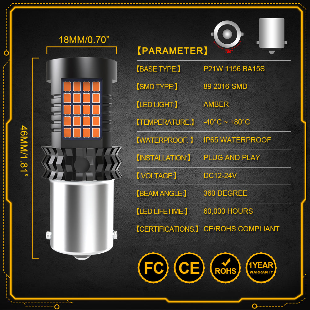 CENMOLL T20 W21W WY21W 7440 7440NA LED Turn Signal Light Bulbs Canbus Error Free No Hyper Flash Amber Yellow P21W ba15s