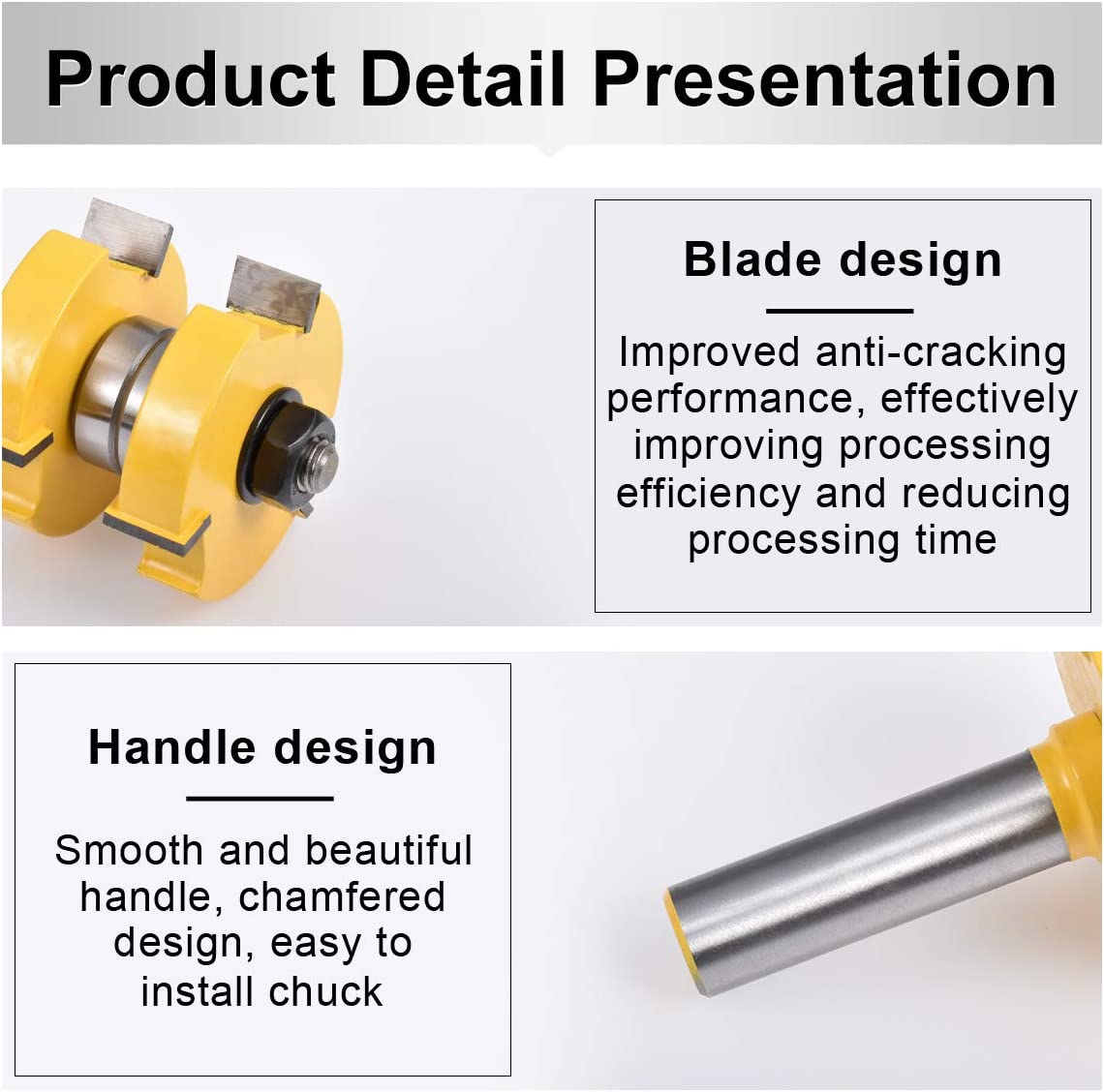 HOHXEN 2pcs/ Set Tongue Groove Router Bit Set 1/2" Teeth Width 1/2" Shank 3 Teeth T-Shape Wood Milling Cutter Flooring Wood Working Tools