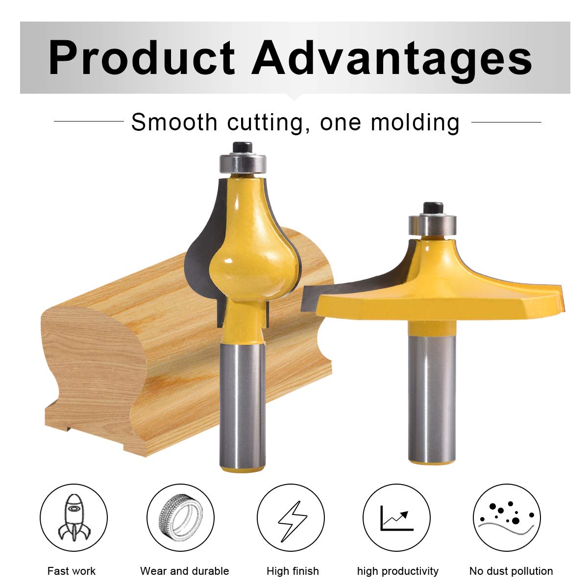 HOHXEN 2pcs Handrail Router Bit Set - Standard/Flute Molding Cutter - 1/2'' Shank for Staircase & railings handrails