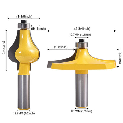 HOHXEN 2pcs Handrail Router Bit Set - Standard/Flute Molding Cutter - 1/2'' Shank for Staircase & railings handrails